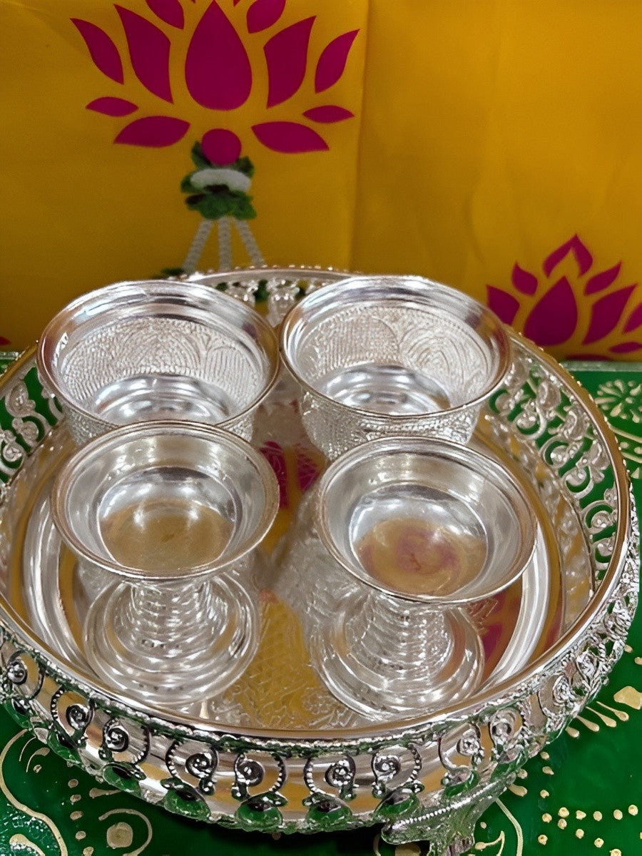 german silver tray with 2 bowls and 2 diya set for diwali/ gift item